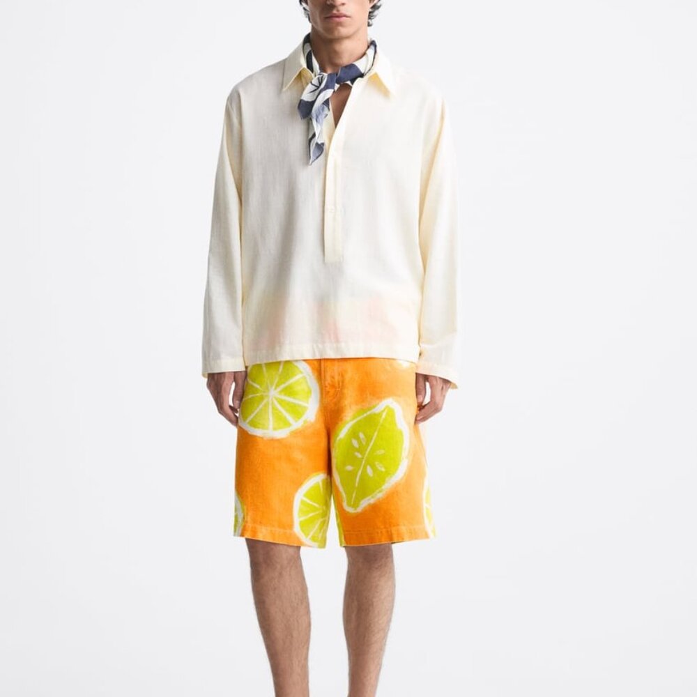 Zara Lemon Print Limited Edition Bermuda Shorts